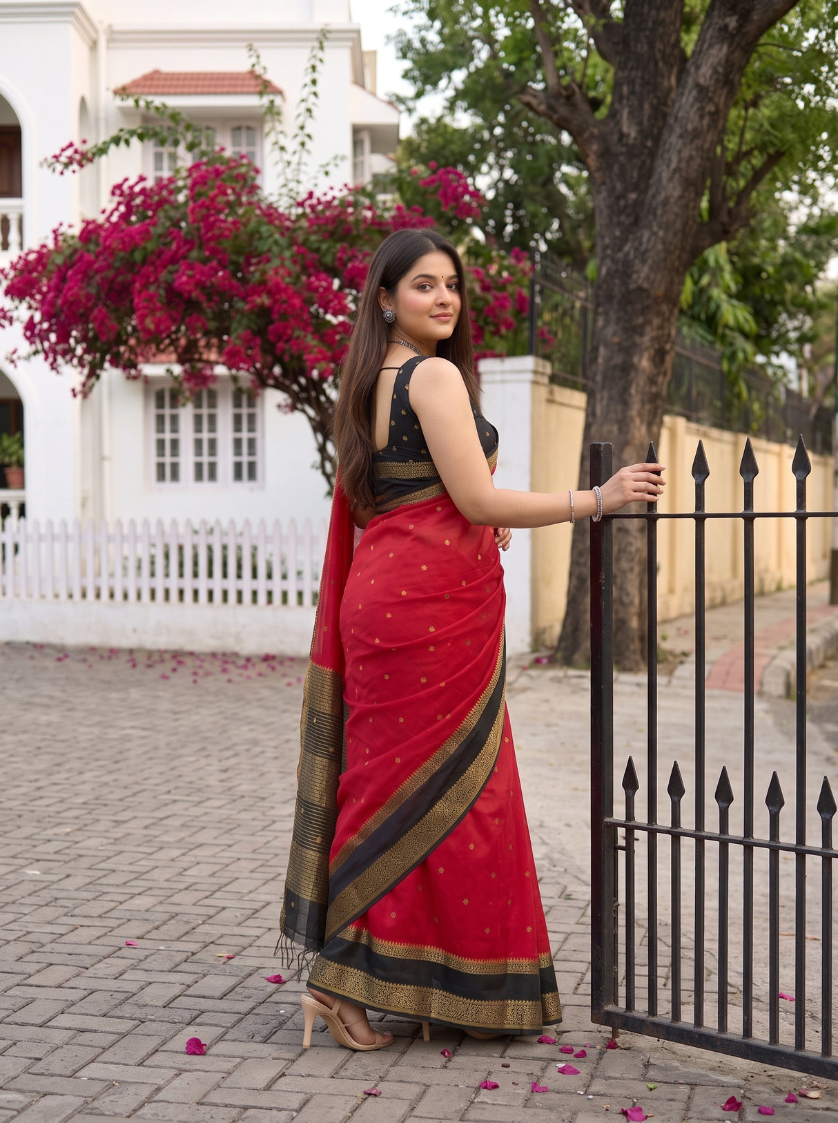 MIMOSA Maroon Mysore Silk Crepe Saree — pose 5 styling detail