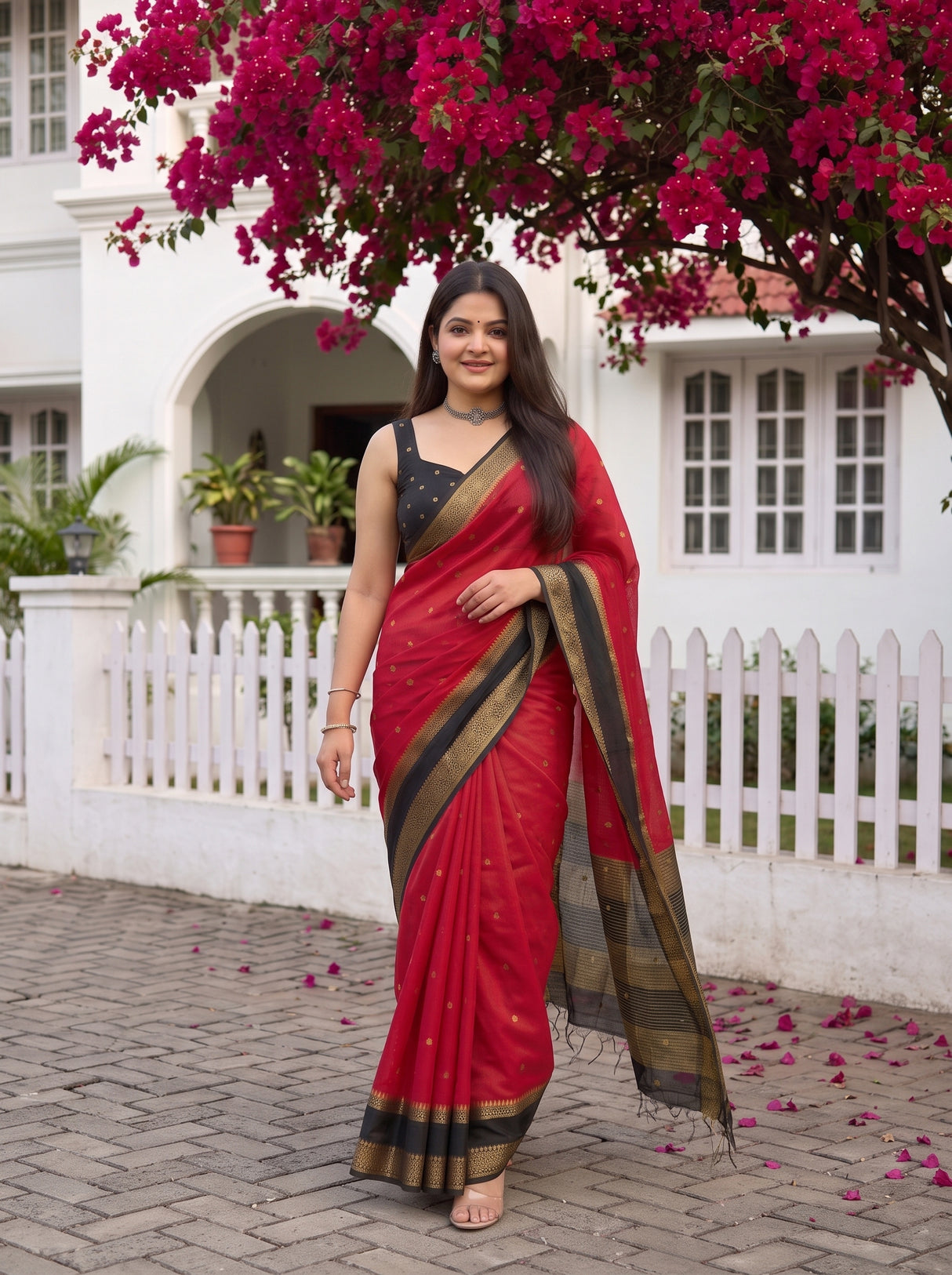 MIMOSA Maroon Mysore Silk Crepe Saree — pose 6 styling detail