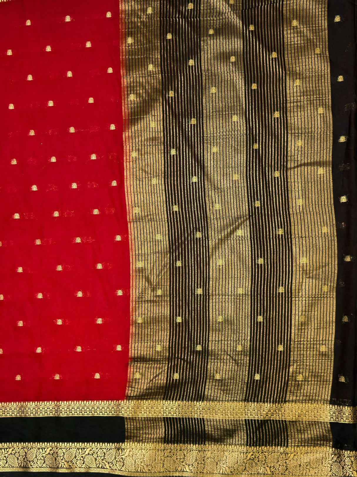MIMOSA Maroon Mysore Silk Crepe Saree — pallu and zari work detail