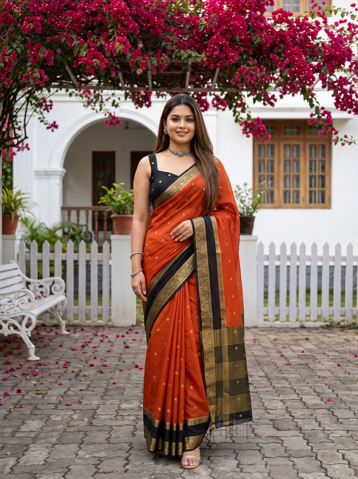 MIMOSA Mustard Mysore Silk Crepe Saree — AI Model lifestyle pose