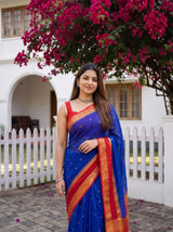 MIMOSA Royal Blue Mysore Silk Crepe Saree — pose 10 styling detail