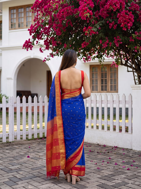 MIMOSA Royal Blue Mysore Silk Crepe Saree — Saree shot pallu body