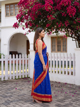 MIMOSA Royal Blue Mysore Silk Crepe Saree — pose 3 styling detail