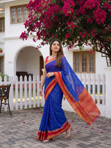MIMOSA Royal Blue Mysore Silk Crepe Saree — pose 9 styling detail