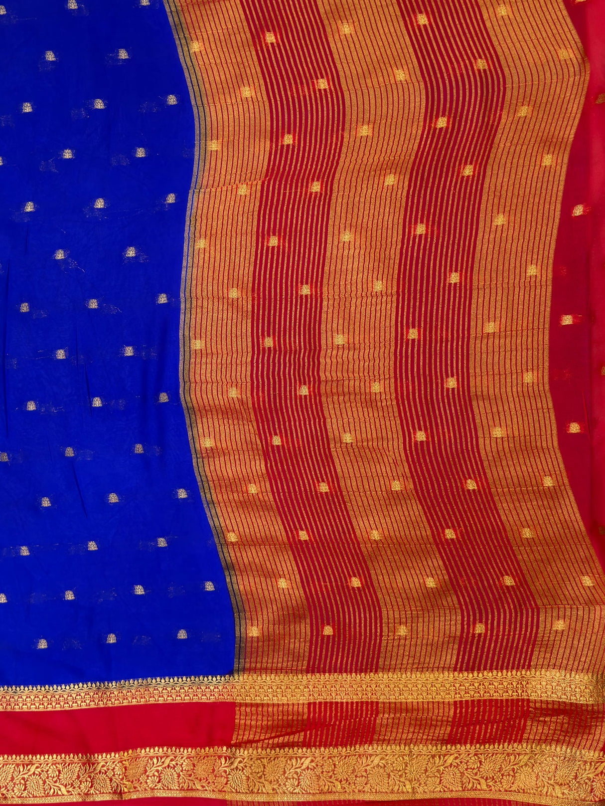 MIMOSA Royal Blue Mysore Silk Crepe Saree — pallu and zari work detail
