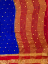 MIMOSA Royal Blue Mysore Silk Crepe Saree — pallu and zari work detail