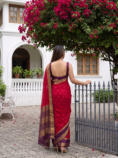 MIMOSA Strawberry Mysore Silk Crepe Saree — Saree shot pallu body