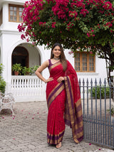 MIMOSA Strawberry Mysore Silk Crepe Saree — pose 4 styling detail