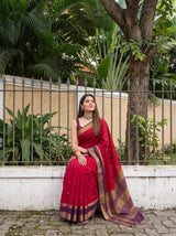 MIMOSA Strawberry Mysore Silk Crepe Saree — pose 8 styling detail