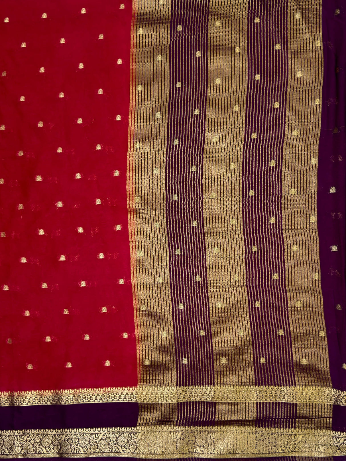 MIMOSA Strawberry Mysore Silk Crepe Saree — pallu and zari work detail