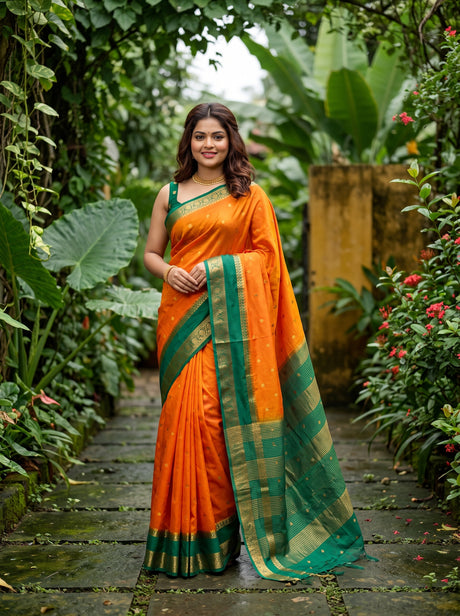 MIMOSA Gold Saree Saree — front view on mannequin