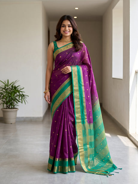 MIMOSA Magenta Saree Saree — front view on mannequin