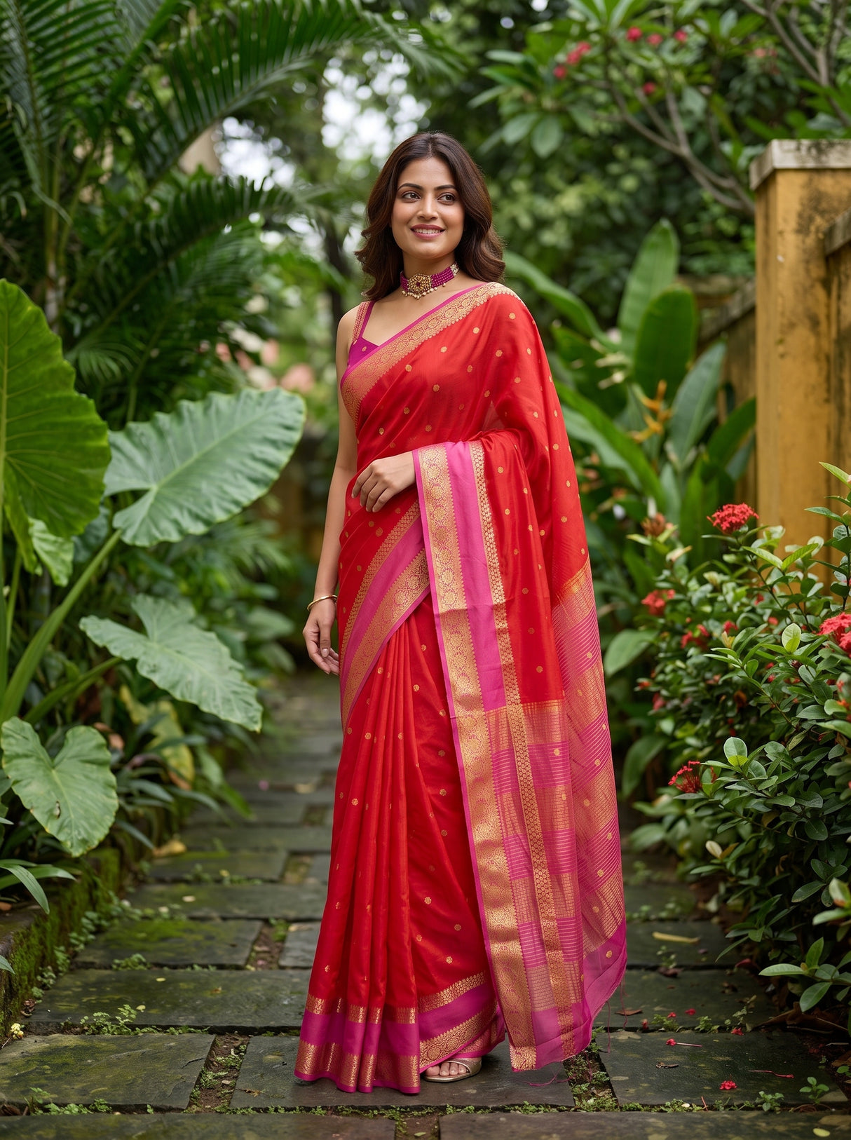 MIMOSA Red Saree Saree — pose 4 styling detail
