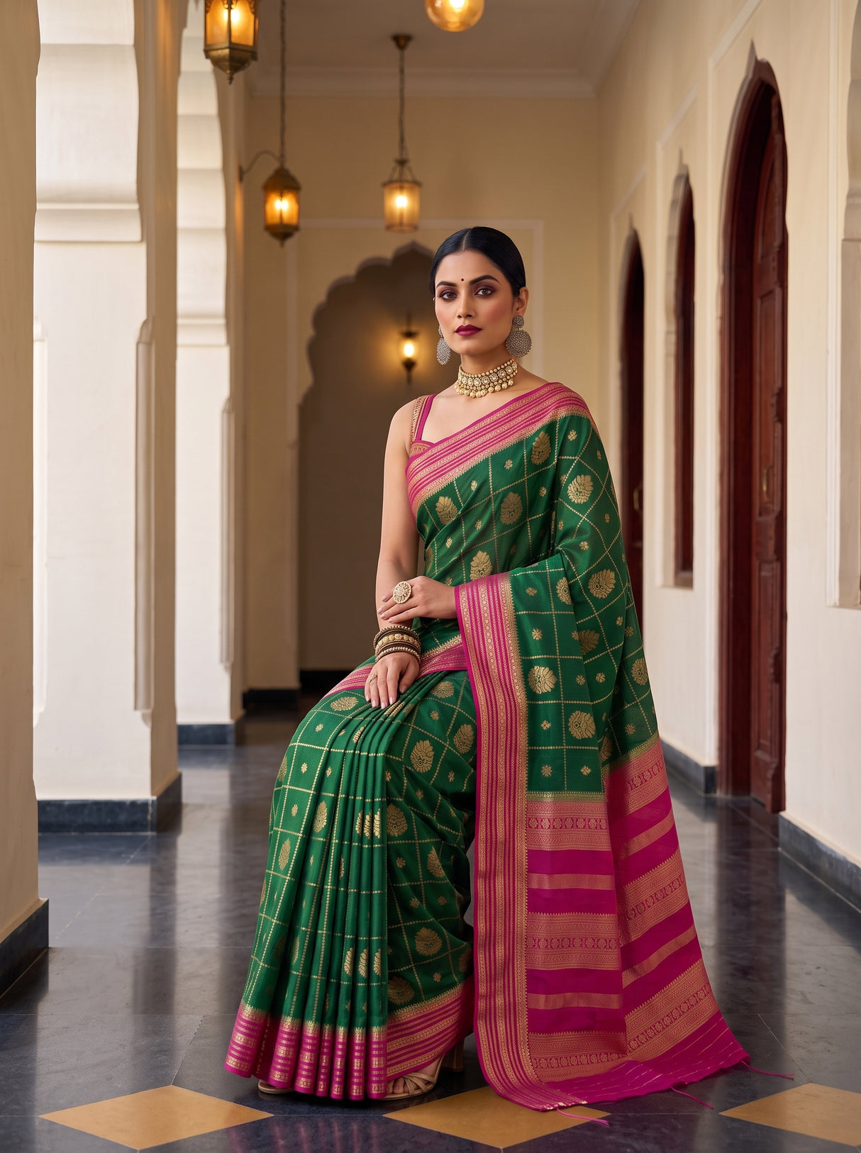 MIMOSA Bottle Green Saree Saree — pose 8 styling detail