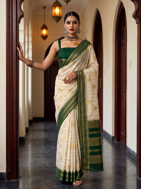 MIMOSA Half White Saree Saree — front view on mannequin