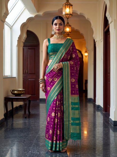 MIMOSA Magenta Saree Saree — front view on mannequin