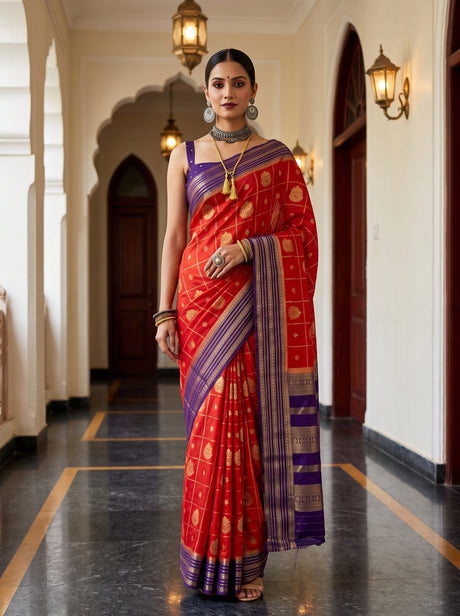 MIMOSA Orange Saree Saree — front view on mannequin