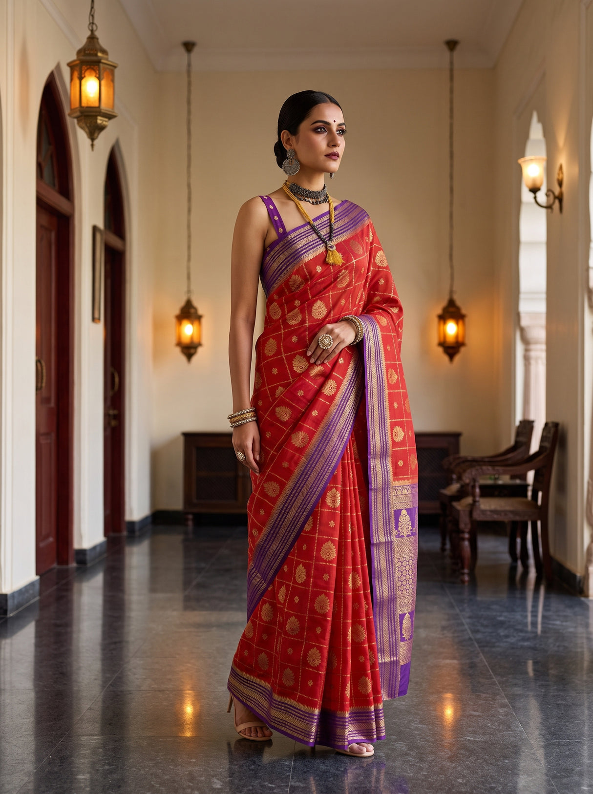MIMOSA Orange Saree Saree — pose 5 styling detail