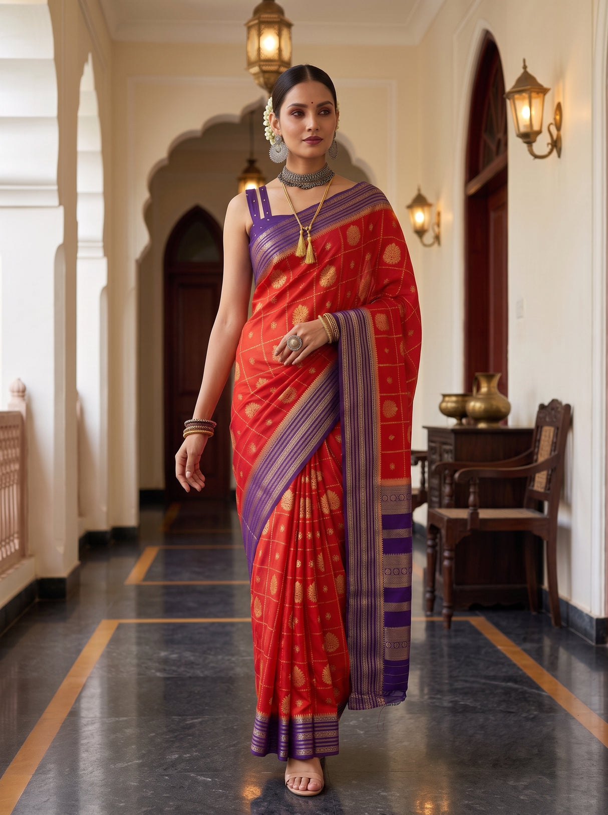 MIMOSA Orange Saree Saree — pose 6 styling detail