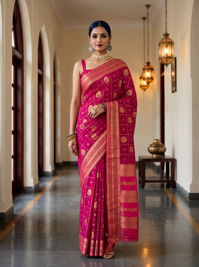 MIMOSA Rani Saree Saree — front view on mannequin