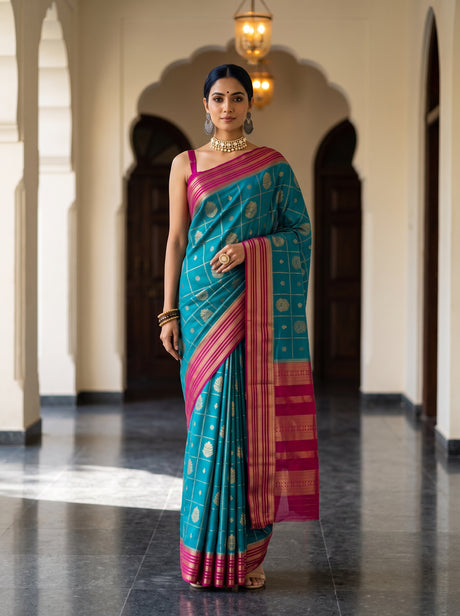 MIMOSA Sapphire Saree Saree — front view on mannequin