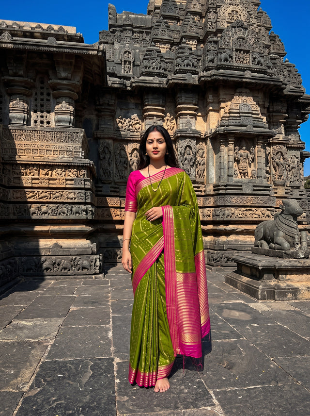 MIMOSA Olive Saree Saree — front view on mannequin