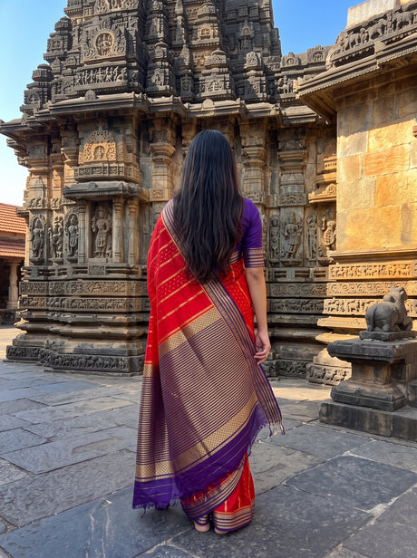 MIMOSA Orange Saree Saree — pose 2 styling detail