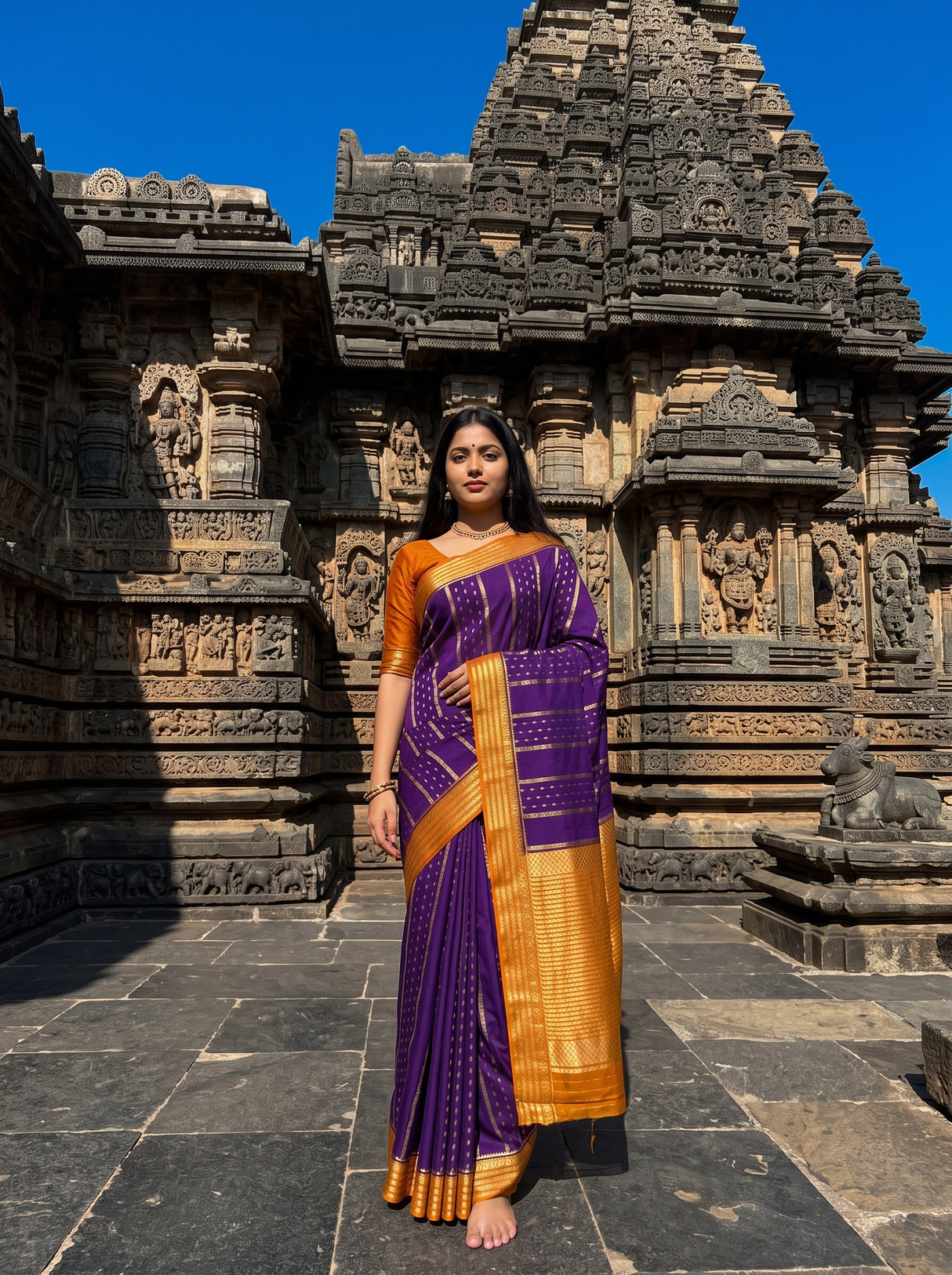 MIMOSA Purple Saree Saree — front view on mannequin