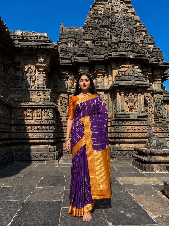 MIMOSA Purple Saree Saree — front view on mannequin