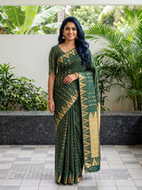MIMOSA Bottle Green Saree Saree — front view on mannequin