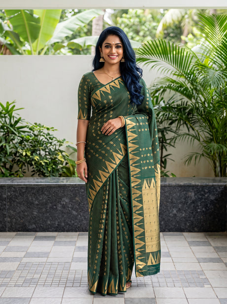 MIMOSA Bottle Green Saree Saree — front view on mannequin