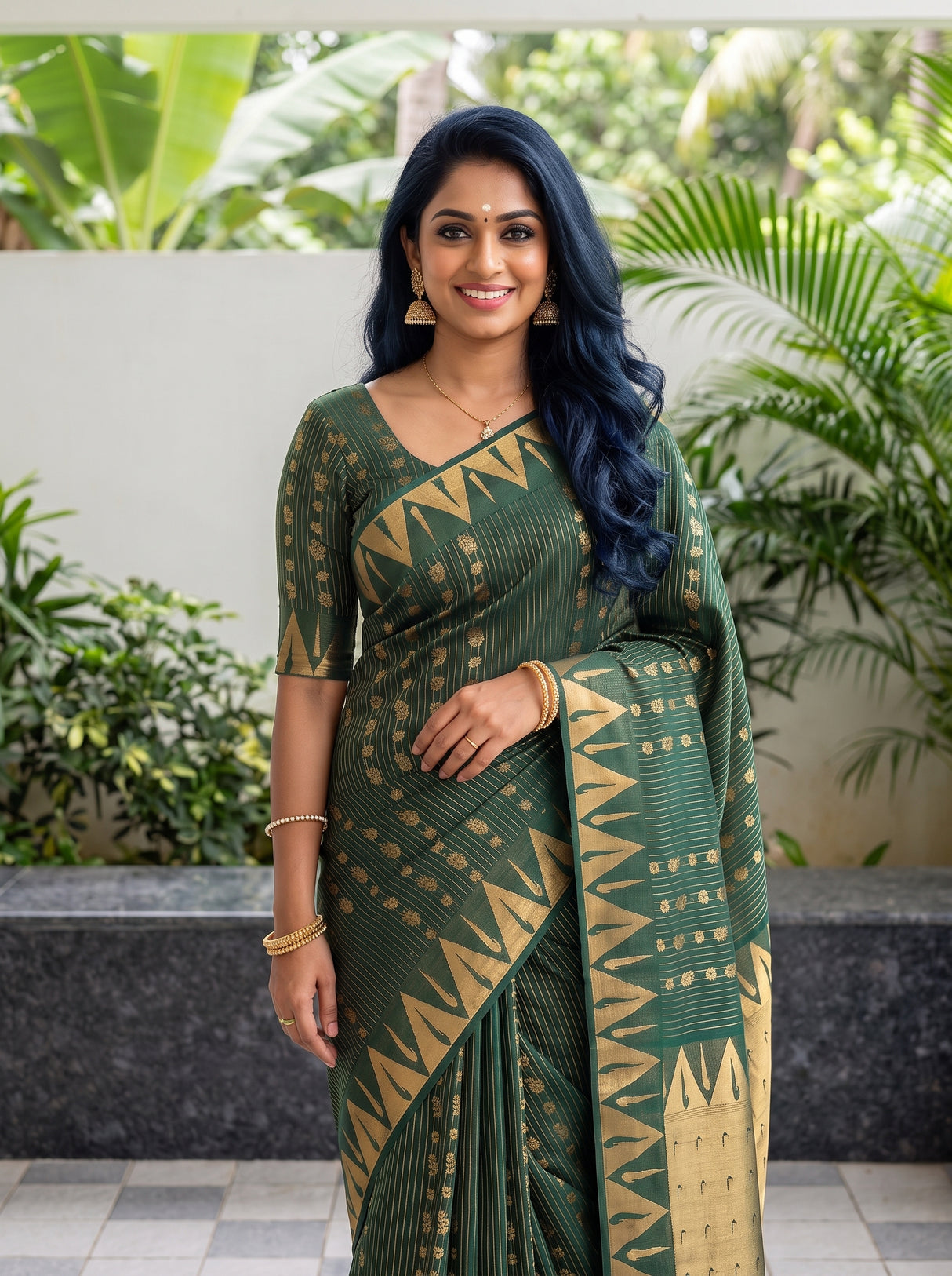 MIMOSA Bottle Green Saree Saree — pose 10 styling detail