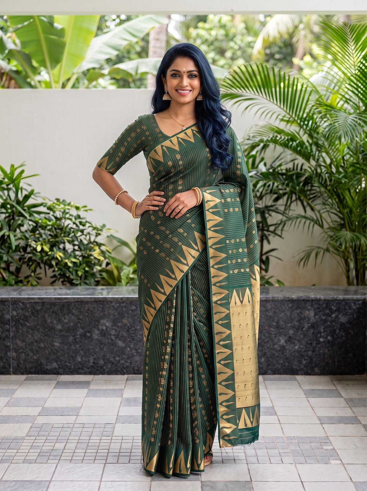 MIMOSA Bottle Green Saree Saree — pose 4 styling detail