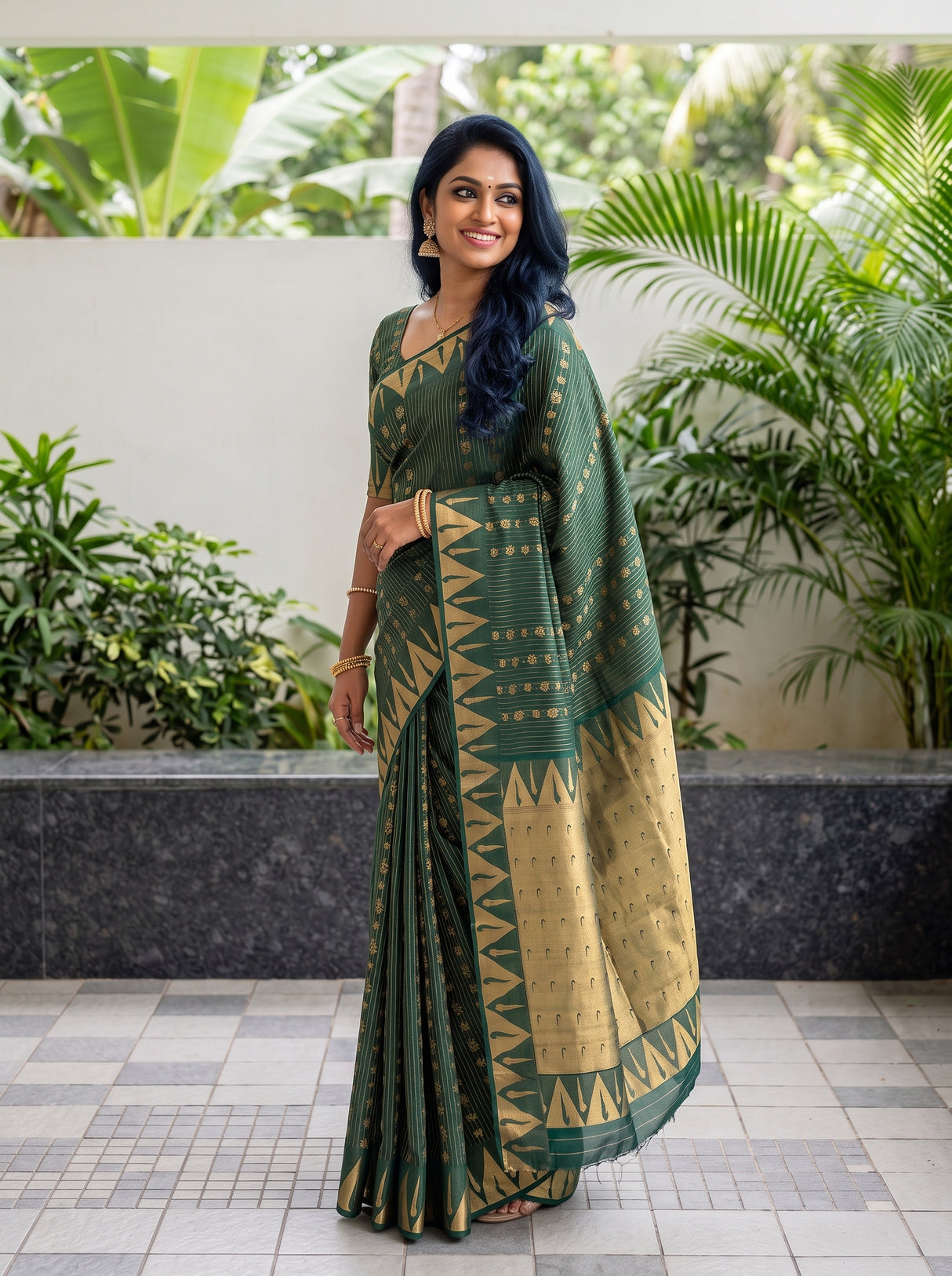 MIMOSA Bottle Green Saree Saree — pose 5 styling detail