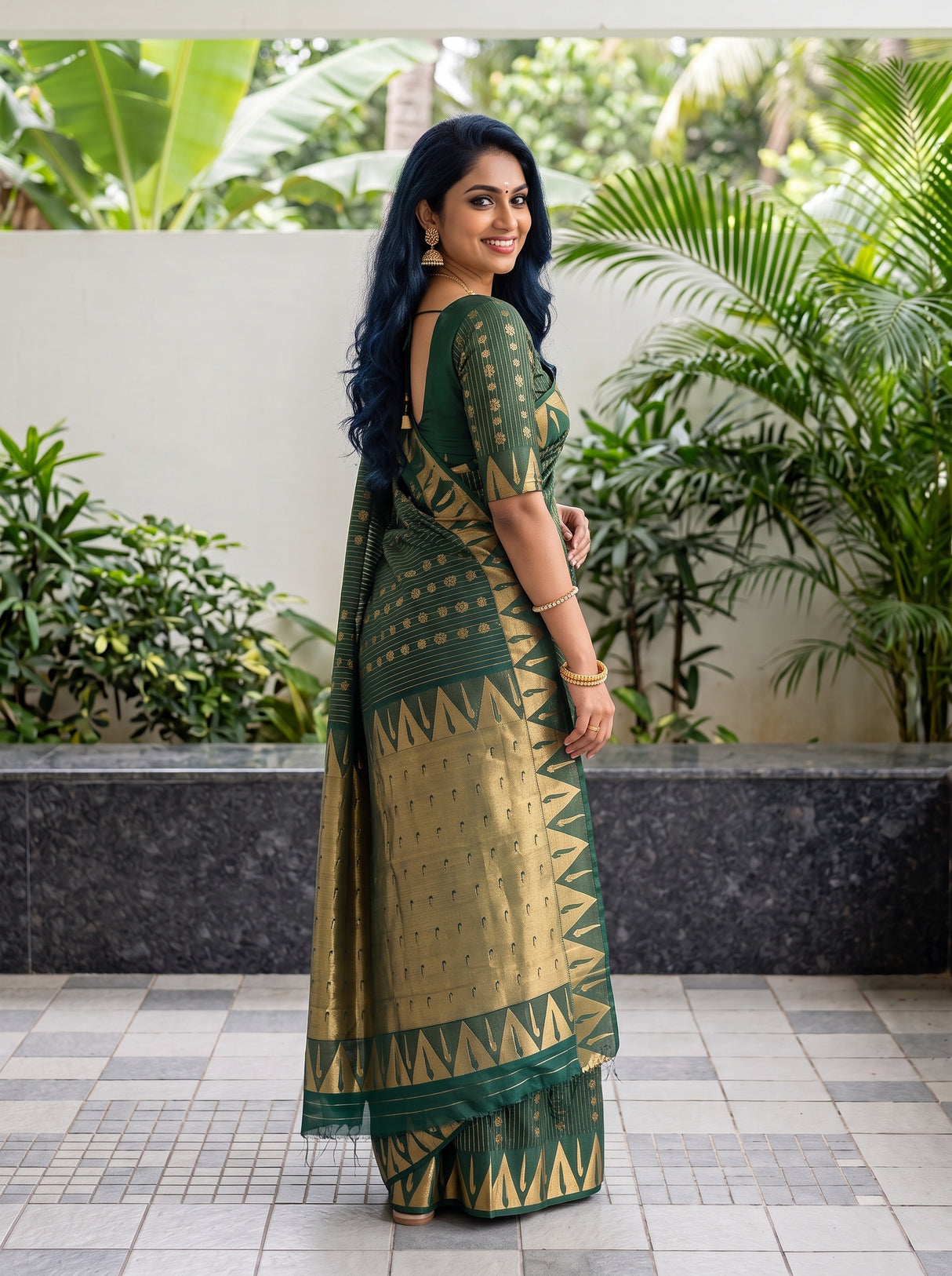 MIMOSA Bottle Green Saree Saree — pose 7 styling detail