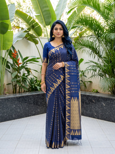 MIMOSA Navy Saree Saree — front view on mannequin