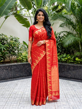 MIMOSA Red Saree Saree — front view on mannequin
