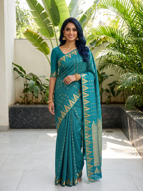 MIMOSA Sapphire Saree Saree — front view on mannequin