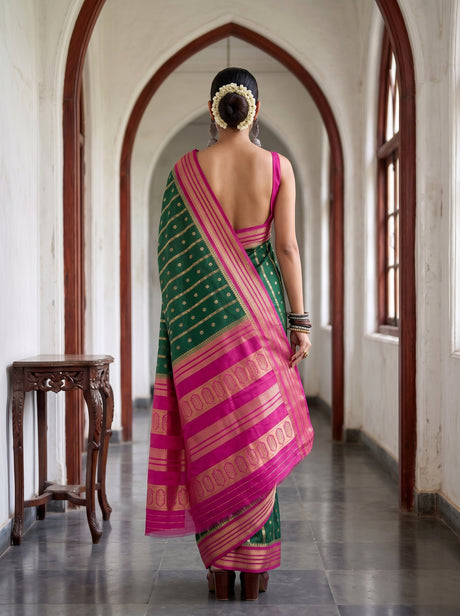 MIMOSA Bottle Green Saree Saree — pose 2 styling detail