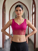 MIMOSA Bottle Green Saree Saree — blouse close-up