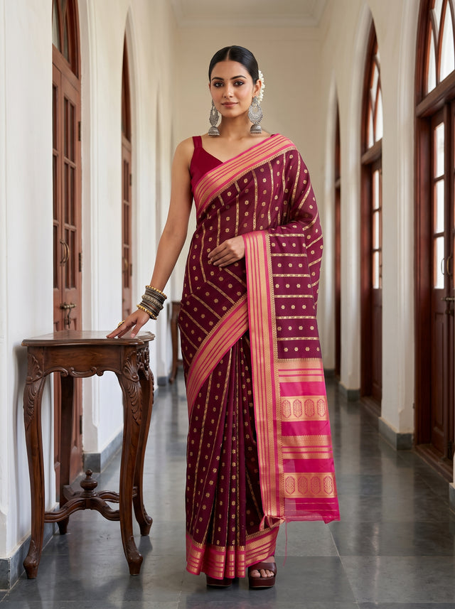 MIMOSA Chocolate Saree Saree — front view on mannequin