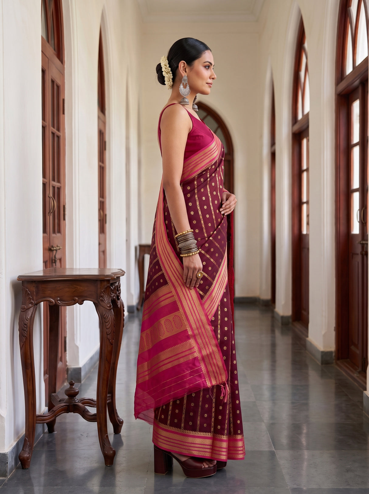 MIMOSA Chocolate Saree Saree — pose 3 styling detail