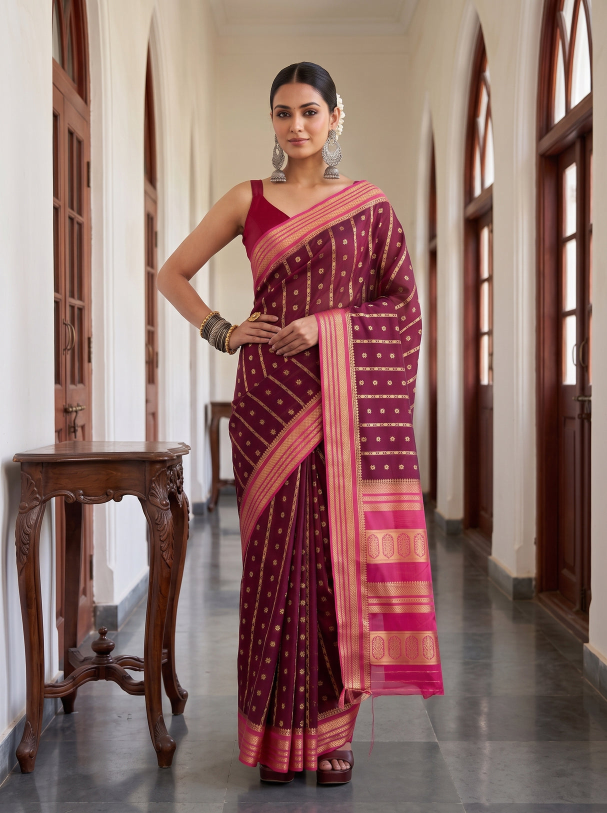 MIMOSA Chocolate Saree Saree — pose 4 styling detail