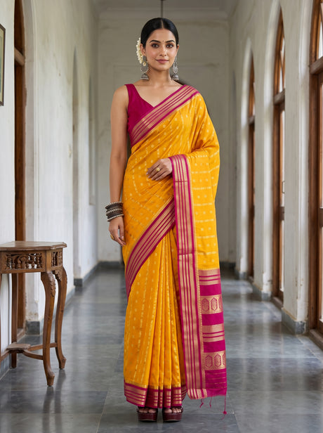 MIMOSA Gold Saree Saree — front view on mannequin