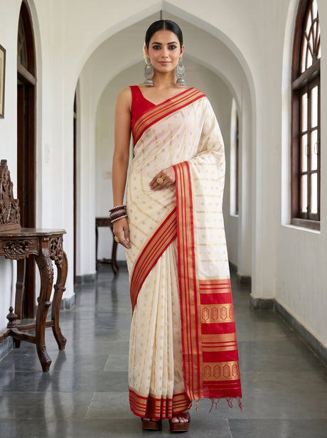 MIMOSA Half White Saree Saree — front view on mannequin