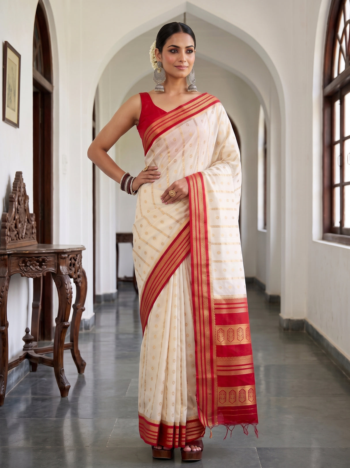 MIMOSA Half White Saree Saree — pose 4 styling detail