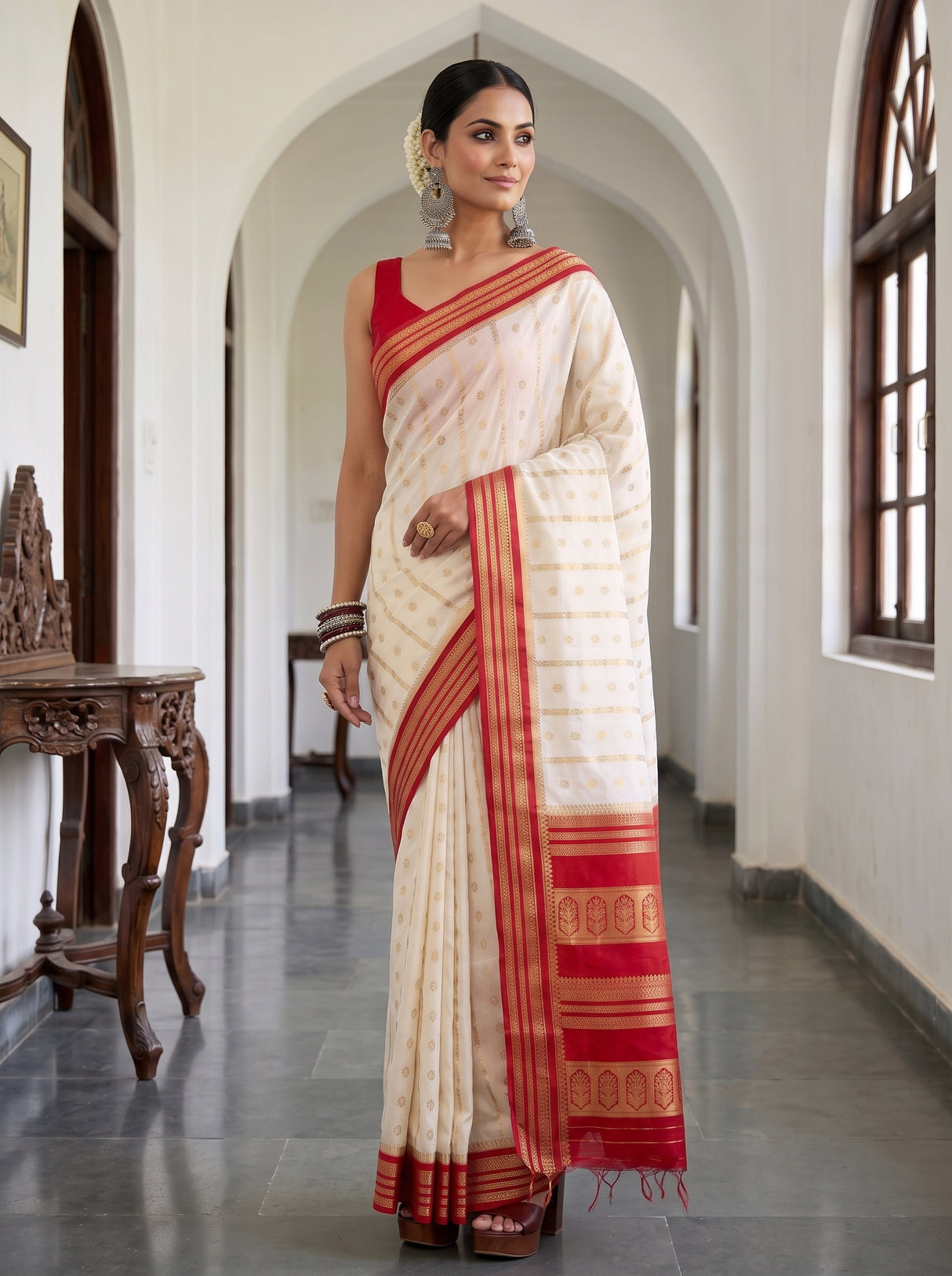 MIMOSA Half White Saree Saree — pose 5 styling detail