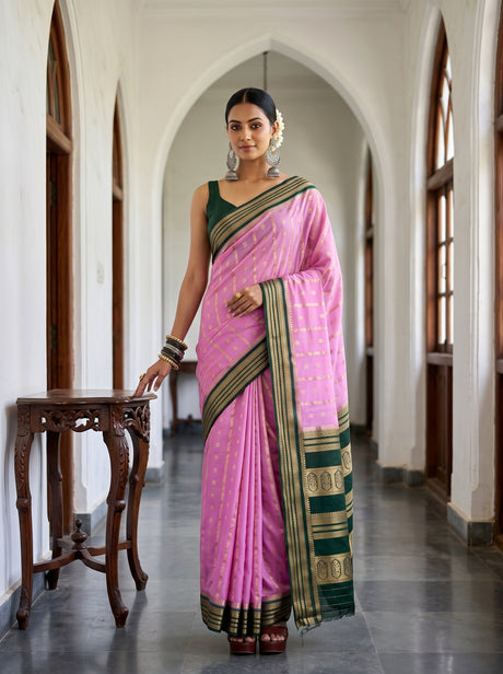 MIMOSA Pink Saree Saree — front view on mannequin