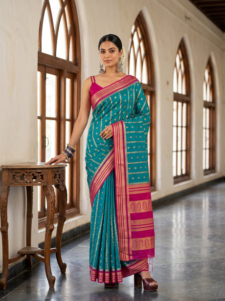 MIMOSA Sapphire Saree Saree — front view on mannequin