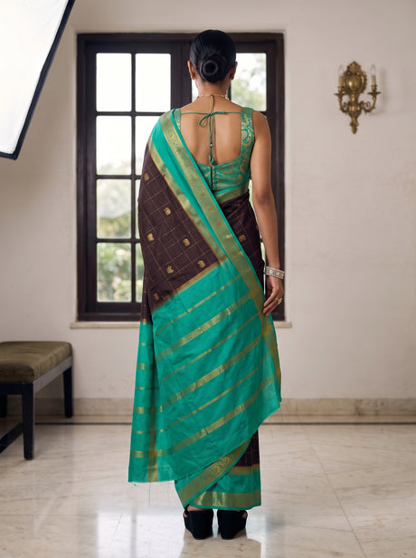 MIMOSA Chocolate Saree Saree — pose 2 styling detail